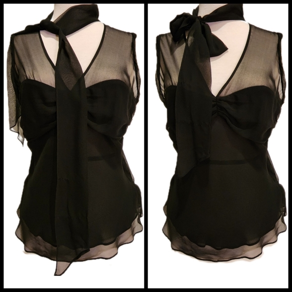 BCBGMaxAzria Silk Bow Collar Camisole Top - Picture 2 of 16